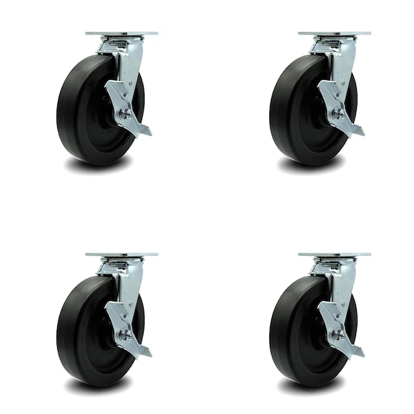 8 Inch Polyolefin Caster Set with Roller Bearings and Brake/Swivel Lock SCC